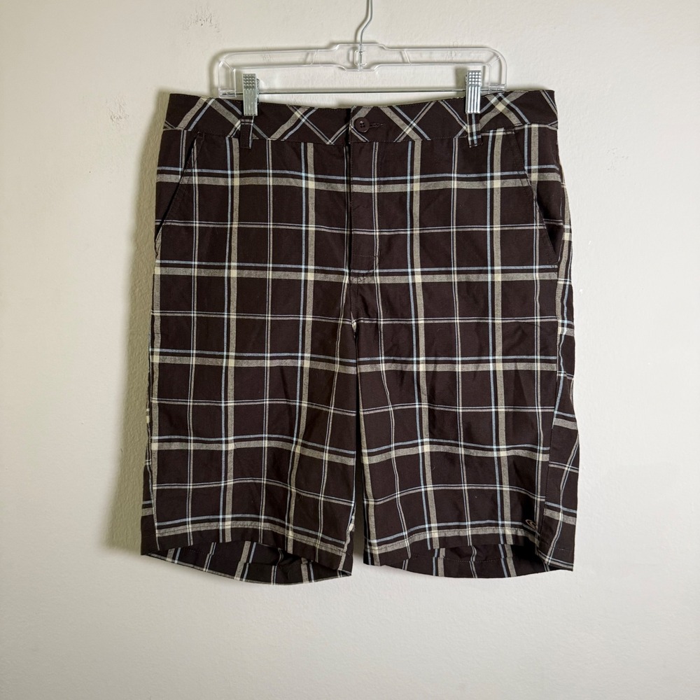 Vintage O'Neill Men's Plaid Walk Shorts Brown Blue Size 36 Casual Surf Skater